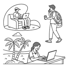 minimal line vector people working with laptop.svg