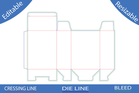 Die cut template for a rectangular box with a lid and tuck flaps