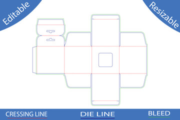 Folding carton packaging die cut template with hanging tab