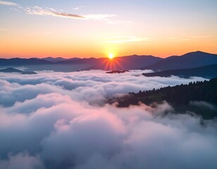 Sunrise Over a Sea of Clouds in the Mountains.