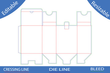 Gable top box die cut template with folding and cutting lines