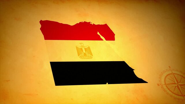 Animated Map of EGYPT with Flag in Body Isolated on Vintage Background