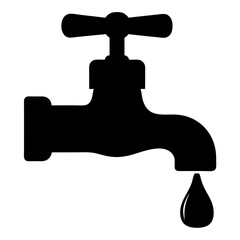 Black Silhouette of a Leaky Water Faucet with Dripping Water