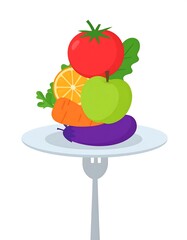 Colorful Fruits and Vegetables Stacked on a Plate, Healthy Eating Concept.