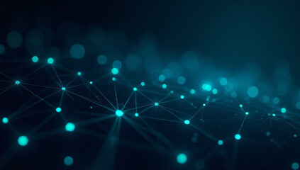 Abstract glowing network of interconnected nodes and lines in dark blue