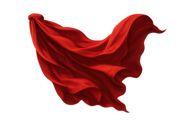 Fototapeta premium Red fabric flowing in wind, isolated on transparent background, symbolizing power, movement, heroism, and freedom