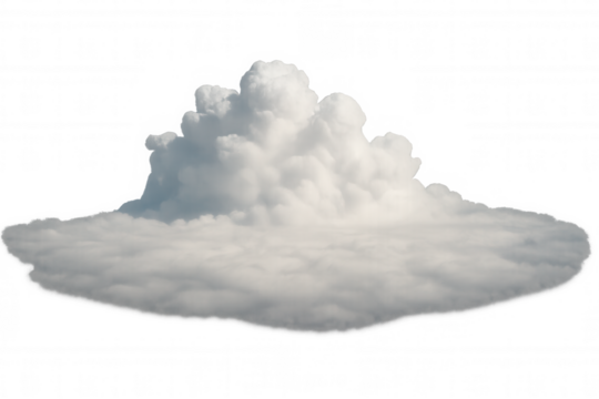 White fluffy cumulus cloud formation hovering above a lower cloud layer with transparent background
