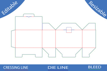 Packaging box die cut template with folding lines and bleed