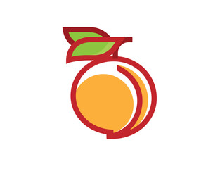 Modern Geometric Orange Peach Fruit with Leaf Abstract Circle Vector Logo Icon	
