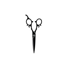 Decorative ornate hairdresser scissors black vector silhouette minimal design