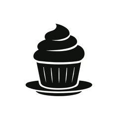 Cupcake Silhouette on Plate Minimal Vector