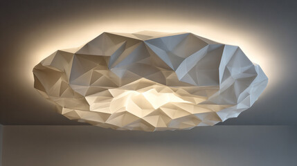 Hyperrealistic image of a modern ceiling light creating a glowing geometric halo pattern, emphasizing architectural design, illumination, and contemporary aesthetics.