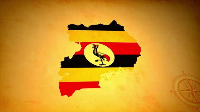 Animated Map of UGANDA with Flag in Body Isolated on Vintage Background