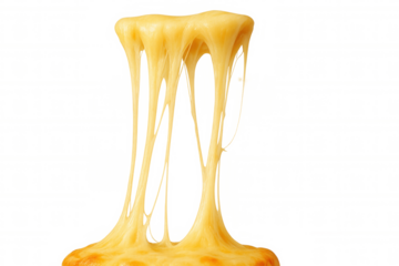 Melted cheese pulling hot and gooey, showing delicious stretchy texture on transparent background