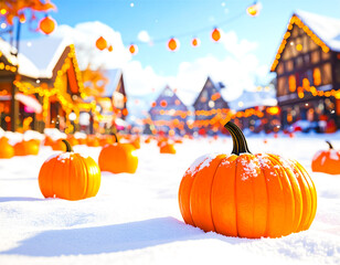 Orange Friends in the Snowy Town