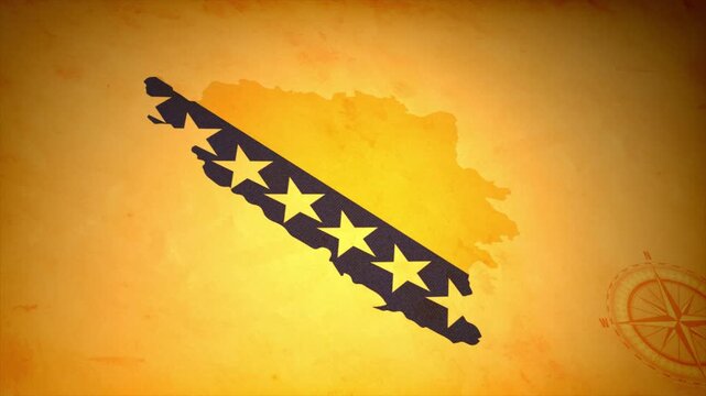 Animated Map of BOSNIA with Flag in Body Isolated on Vintage Background