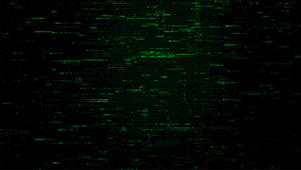 Abstract face in green pixel art with digital glitch effect. Retro gaming noise texture with distorted data visualization for cyberpunk concept.