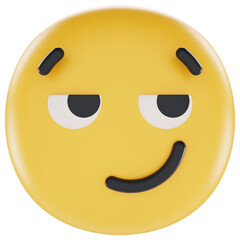 Smirking Face 3d render icon in cartoon plastic style minimal isolated on transparent white background	
