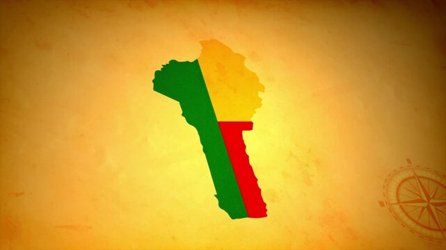 Animated Map of BENIN with Flag in Body Isolated on Vintage Background