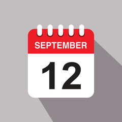 Fototapeta premium 12 september calendar date icon. vector illustration with shadow design