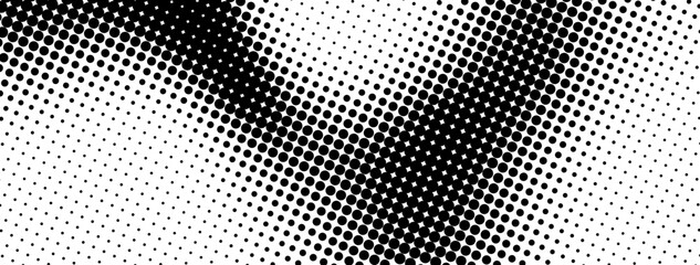 Abstract halftone vector with a bold V-shaped curve of black dots fading into white. Modern pop art style design for graphic, comic, or retro projects.