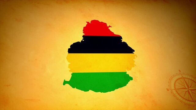 Animated Map of MAURITIUS with Flag in Body Isolated on Vintage Background