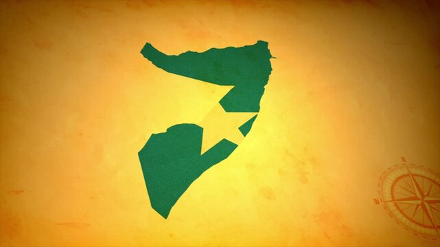 Animated Map of SOMALIA with Flag in Body Isolated on Vintage Background