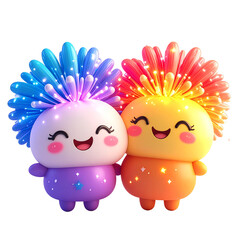 Adorable Cartoon Characters with Sparkly Hair and Cheerful Expressions