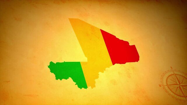 Animated Map of MALI with Flag in Body Isolated on Vintage Background
