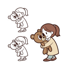 Child hugging teddy bear reflection fear comfort innocence childhood dreams nightmares loneliness isolated on transparent background