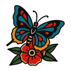 PNG Colorful butterfly floral illustration.