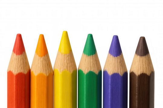 Colored pencils creating a vibrant rainbow spectrum, artistic tools for drawing and creativity, transparent background