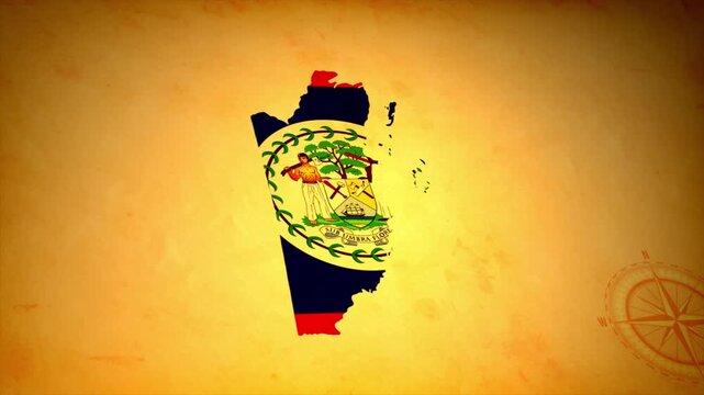 Animated Map of BELIZE with Flag in Body Isolated on Vintage Background
