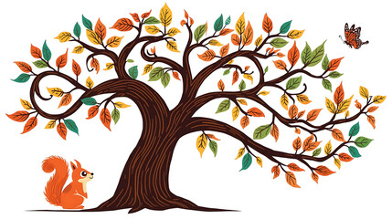 Obraz premium An illustration of an autumn tree vector with yellow and orange leaves on a branch, perfect for seasonal design and nature art