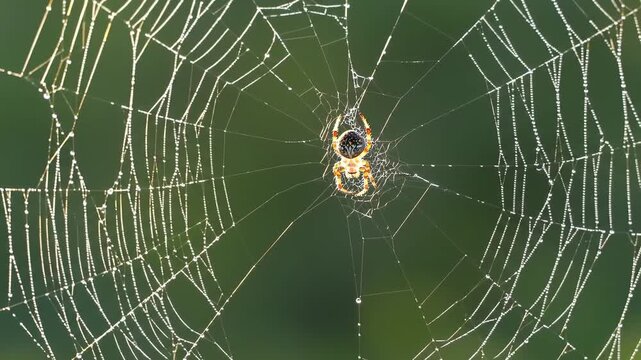 Orb Weaver Spider Resting in the Center of its Intricate Web.