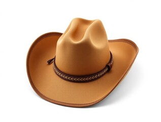 Tan cowboy hat on white background