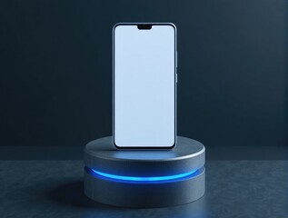 Mockup of Modern smartphone on illuminated pedestal