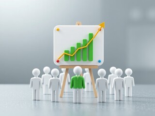 3D figures gathered around growth chart on easel