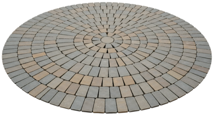 Circular paving stone pattern with alternating grey and tan rectangular blocks, isolated on a white or transparent background, cutout, PNG