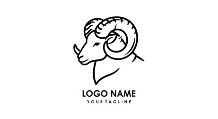 A minimalist black and white line art logo featuring the head of a ram with prominent curved horns.