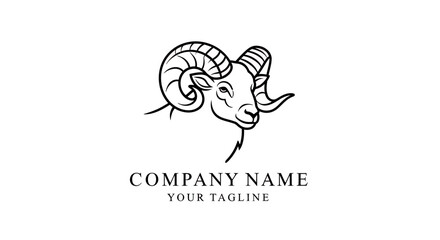Elegant black and white logo featuring a ram's head with curved horns, suitable for branding.