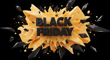 Black Friday explosion design with dark background. The image features a dynamic composition.