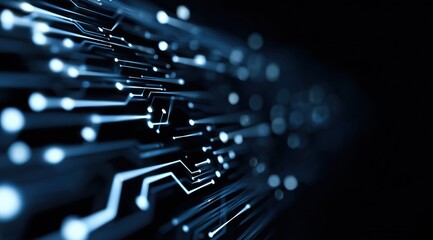 abstract blue technology background with arrows, circuits futuristic web banner on a black background digital data transfer concept Generative AI