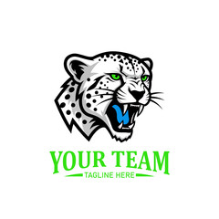 A fierce cheetah head logo with green eyes and an open mouth, ready to pounce.