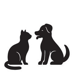 Cat And Dog Silhouette Vector , Pet Love Minimal Design For Logos, Stickers & Decor