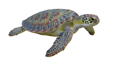 Fototapeta premium Close-up of a sea turtle swimming isolated on white background, detailed marine animal, perfect for environmental and wildlife projects