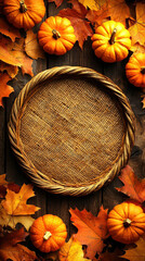 Wicker straw placemat surrounded by fall decor