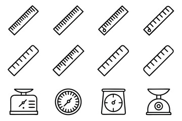 Fototapeta premium Collection of Hand Drawn Rulers and Scales Icons measuring measurement