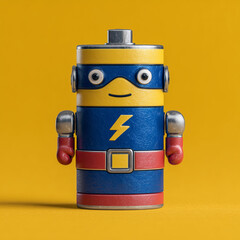 A battery in the shape of a superhero