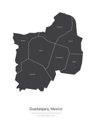 guadalajara Map. vector map of city in the mexico.